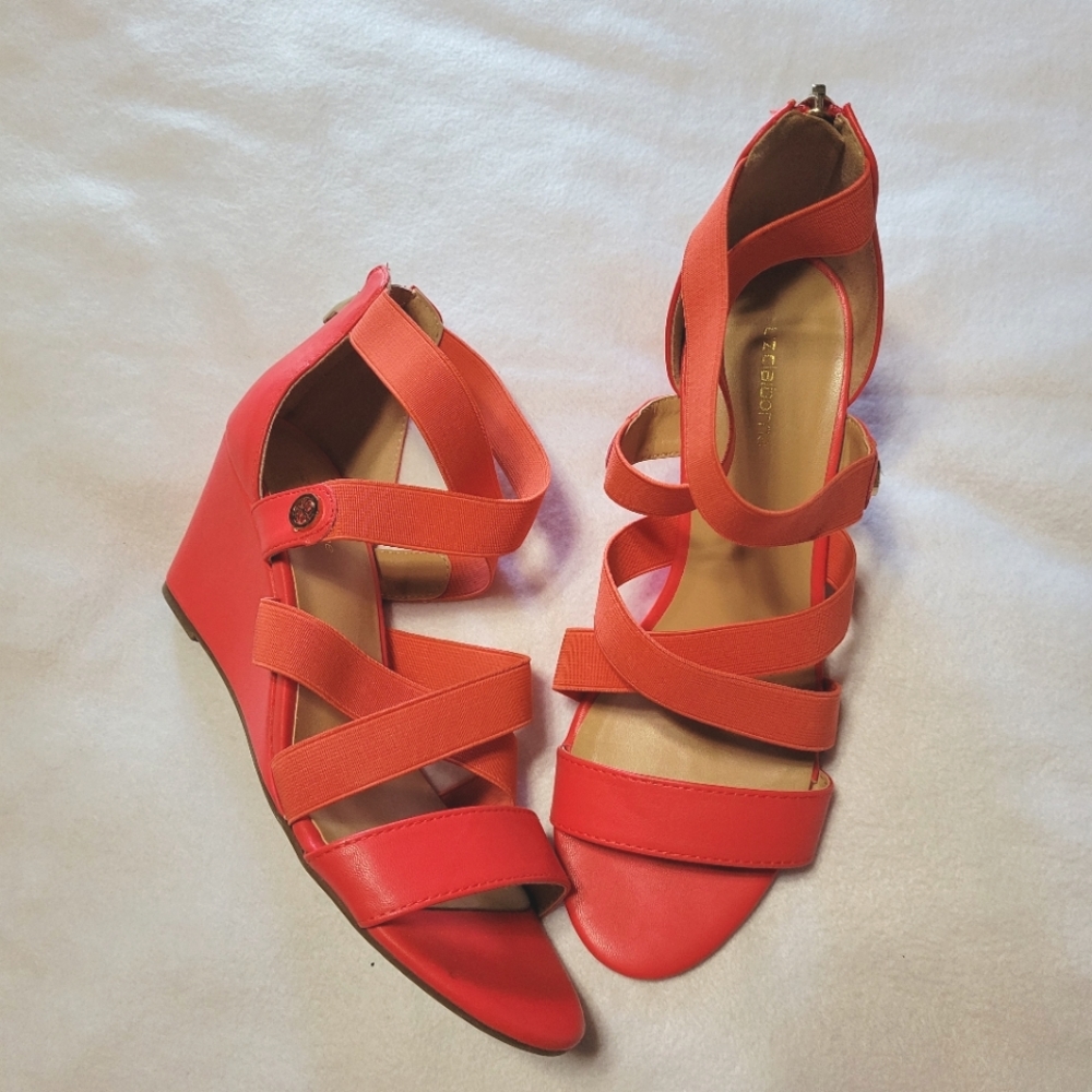Liz Claiborne coral strappy wedges